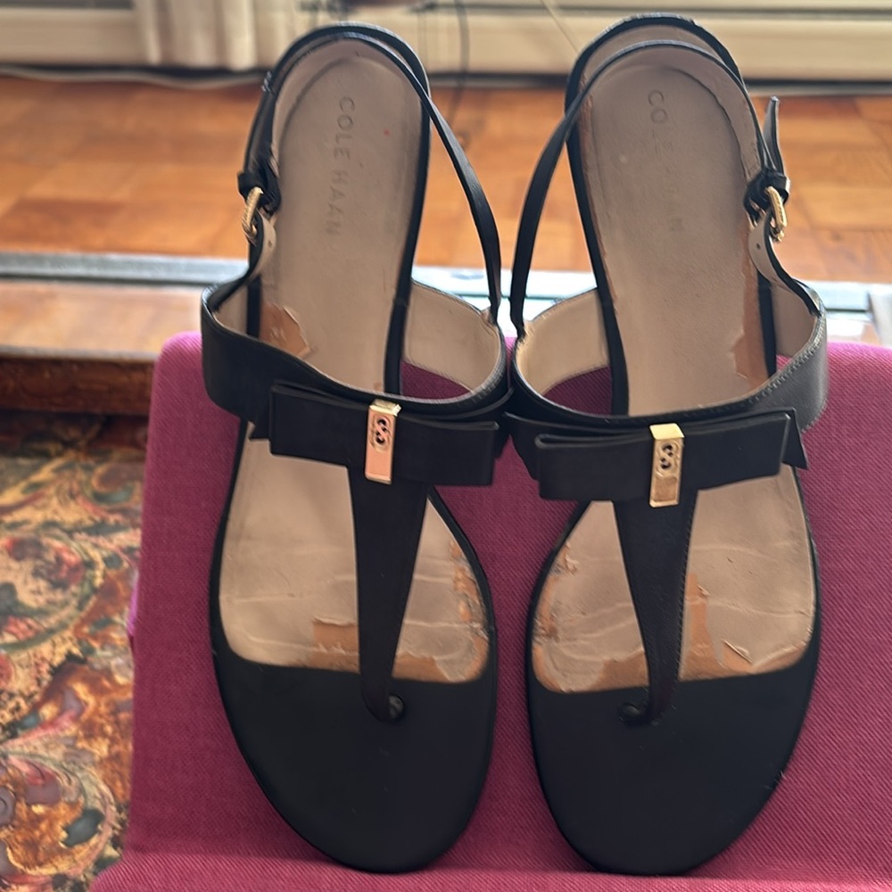 Cole Hann, black leather wedge sandles
